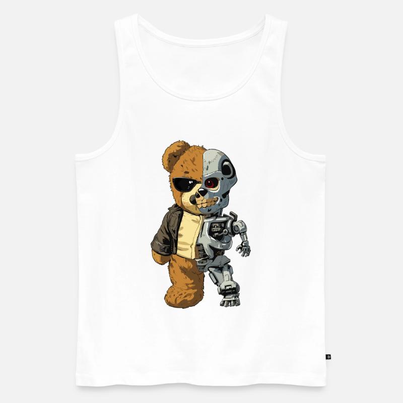 Bärenroboter Cyborg - Männer Premium Bio Tank Top - Weiß