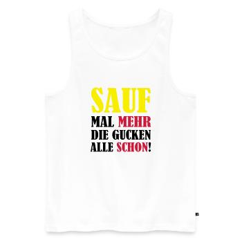 sauf_mal_mehr_02 - Männer Premium Bio Tank Top - Weiß - Vorne - AI Model Male 178 light (178cm)