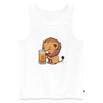 Doux petit lion avec bière - Débardeur bio Premium Homme - blanc - Devant - AI Model Male 178 light (178cm)