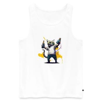 Chat cool avec des écouteurs et de la bière - Débardeur bio Premium Homme - blanc - Devant - Michal (187cm)