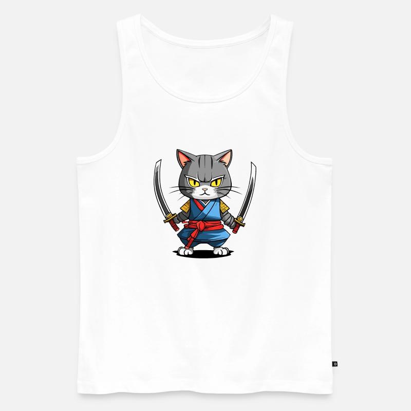 Samurai-Katze #39 - Männer Premium Bio Tank Top - Weiß