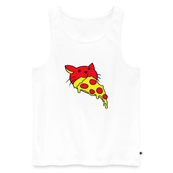Katze Isst Salami Pizza Hunger Fast Food Essen - Männer Premium Bio Tank Top - Weiß - Vorne - AI Model Male 178 light (178cm)