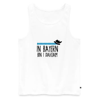 IN BAYERN BIN I DAHOAM, MIT HUT UND FEDER - Männer Premium Bio Tank Top - Weiß - Vorne - AI Model Male 178 light (178cm)