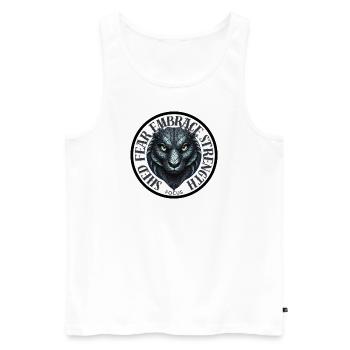 Shed Fear, Embrace Strength - Männer Premium Bio Tank Top - Weiß - Vorne - AI Model Male 178 light (178cm)