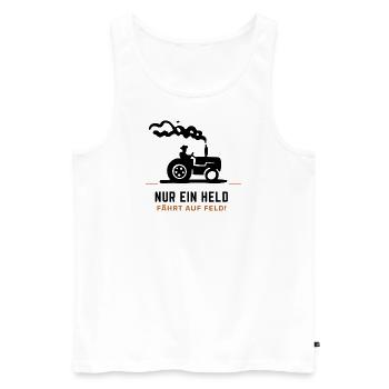 Nur ein Held fährt aufs Feld - Männer Premium Bio Tank Top - Weiß - Vorne - Michal (187cm)