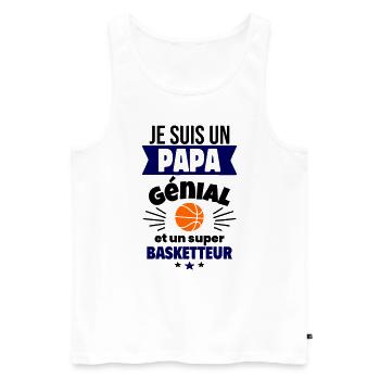Papa génial & basketteur – idée fête des pères - Débardeur bio Premium Homme - blanc - Devant - Michal (187cm)
