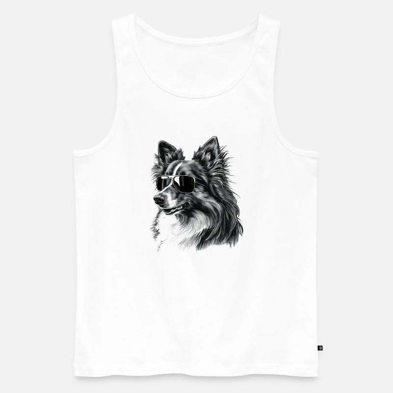 Cooler Shetland-Schäferhund mit Sonnenbrille - Männer Premium Bio Tank Top - Weiß