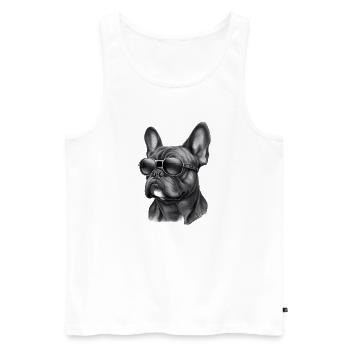 Cool bouledogue français portant des lunettes de soleil - Débardeur bio Premium Homme - blanc - Devant - Michal (187cm)