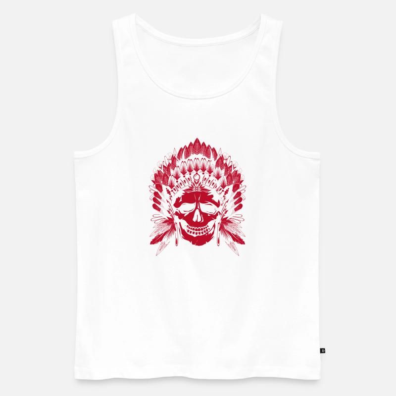 roter Totenkopf mit Kopfschmuck eines Häuptlings - Männer Premium Bio Tank Top - Weiß