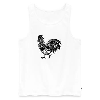 Un coq richement décoré - Débardeur bio Premium Homme - blanc - Devant - AI Model Male 178 light (178cm)