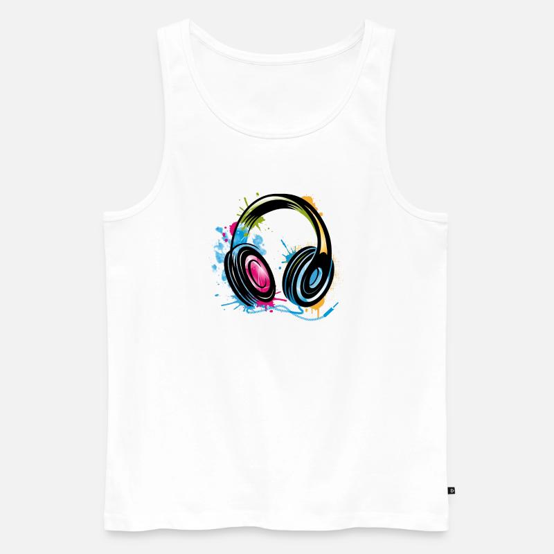 bunter Graffiti Kopfhörer - Männer Premium Bio Tank Top - Weiß