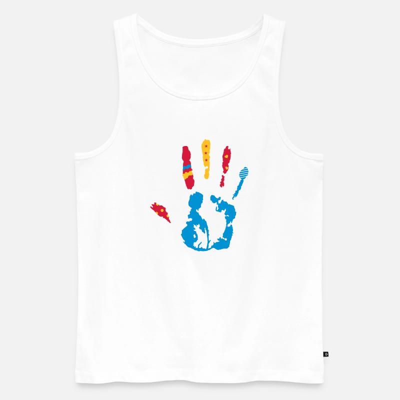 bunter Handabdruck mit verschiedene Formen - Männer Premium Bio Tank Top - Weiß
