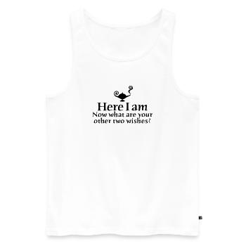 Here I am, now what are your other two wishes - Männer Premium Bio Tank Top - Weiß - Vorne - AI Model Male 178 light (178cm)