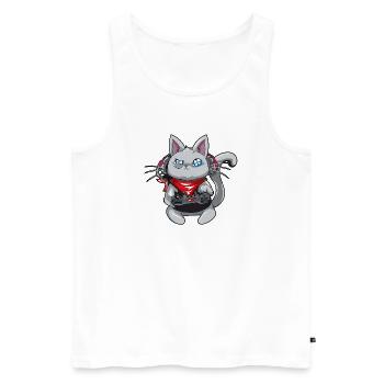 Chat avec un casque - jouer au chat - chat de gamer - Débardeur bio Premium Homme - blanc - Devant - Michal (187cm)