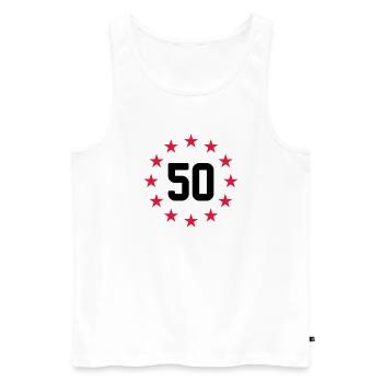 50 ans - Débardeur bio Premium Homme - blanc - Devant - Michal (187cm)