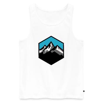 Mountain Logo Coat of Arms Hiking Trekking Mountain Symbol - Men's Premium Organic Tank Top - white - Front - Michal (187cm)