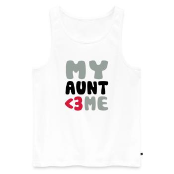 My aunt loves me - Ma tante m'aime - Débardeur bio Premium Homme - blanc - Devant - Michal (187cm)