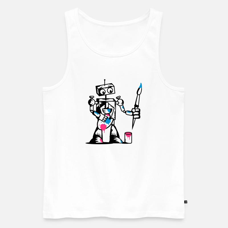 Roboter mit einem Pinsel - Männer Premium Bio Tank Top - Weiß