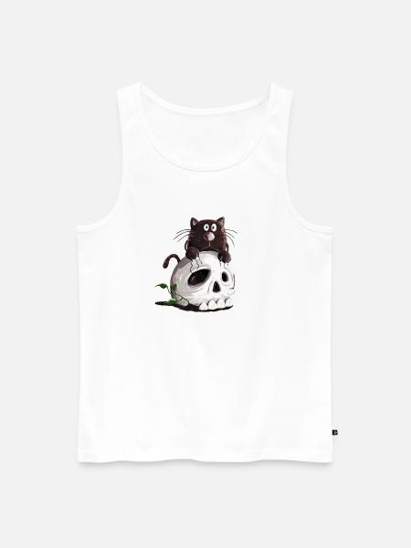Schwarze Katze und Totenkopf Comic - Männer Premium Bio Tank Top - Weiß