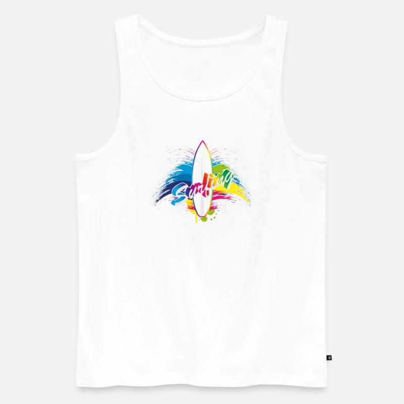 Typographie de surf surf arc-en-ciel splash - Débardeur bio Premium Homme - blanc