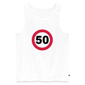50e anniversaire , 50 ans , Panneau de signalisation 50 (25) - Débardeur bio Premium Homme - blanc - Devant - Michal (187cm)