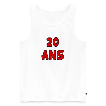 20 Ans. HAPPY BIRTHDAY. JOYEUX ANNIVERSAIRE. - Débardeur bio Premium Homme - blanc - Devant - Michal (187cm)