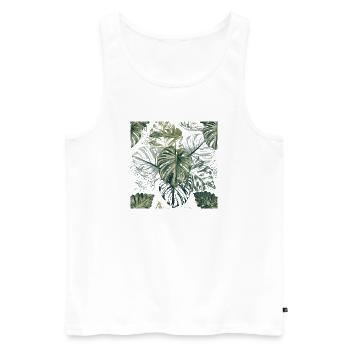 Motif de feuilles de monstera tropical - Débardeur bio Premium Homme - blanc - Devant - Michal (187cm)