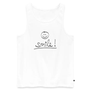 Manuscrit « SMILE ! » avec visage rieur - Débardeur bio Premium Homme - blanc - Devant - Michal (187cm)