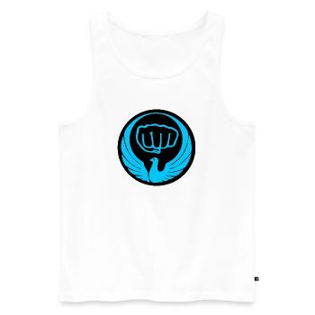 Logo de l’emblème du pigeon Wado bleu - Débardeur bio Premium Homme - blanc - Devant - Michal (187cm)