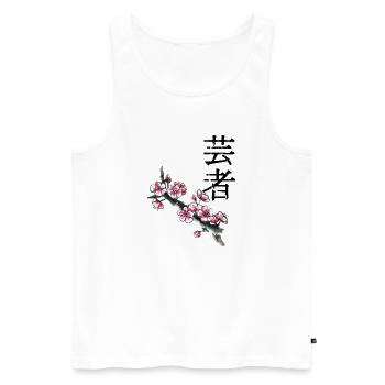 Pflaumenblütenzweig in Aquarell - Männer Premium Bio Tank Top - Weiß - Vorne - Michal (187cm)