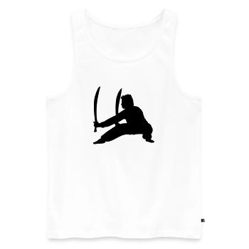 Pratiquant de Kung Fu avec deux épées - Débardeur bio Premium Homme - blanc - Devant - AI Model Male 178 light (178cm)