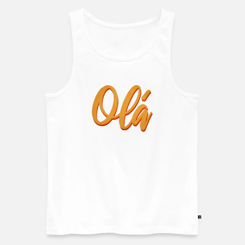 Olá Orange Script Tee - Männer Premium Bio Tank Top - Weiß