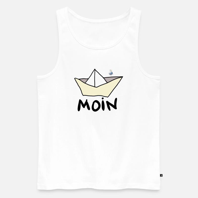 Papierboot am Strand mit Möwe - Männer Premium Bio Tank Top - Weiß