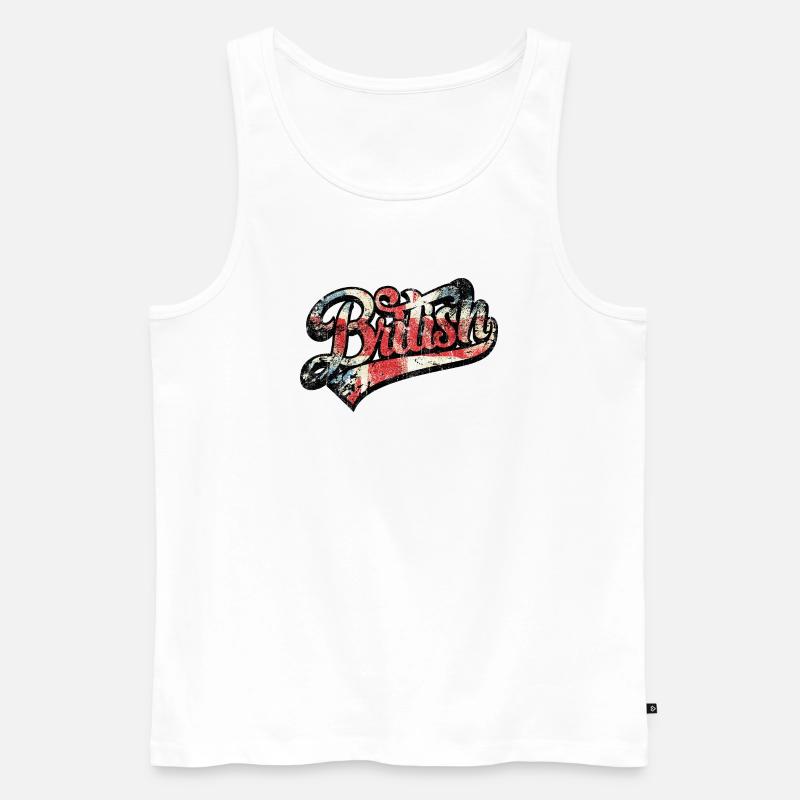 British Pride Distressed Script Tee - Men's Premium Organic Tank Top - white