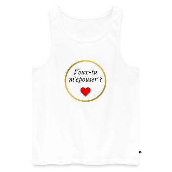 veux tu m'épouser ? - coeur rouge et anneau - Débardeur bio Premium Homme - blanc - Devant - Michal (187cm)