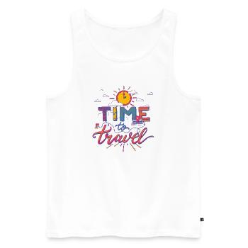 T-shirt d’aventure de vacances Time To Travel - Débardeur bio Premium Homme - blanc - Devant - AI Model Male 178 light (178cm)