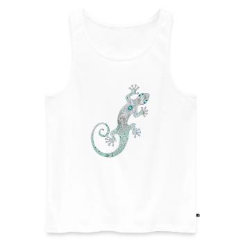 Kunstvoller Ethno Gecko aus Silber & Türkis Farben - Männer Premium Bio Tank Top - Weiß - Vorne - Michal (187cm)