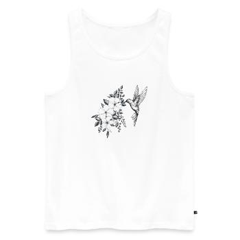 fleurs de cerisier et hibiscus, petit oiseau colib - Débardeur bio Premium Homme - blanc - Devant - Michal (187cm)