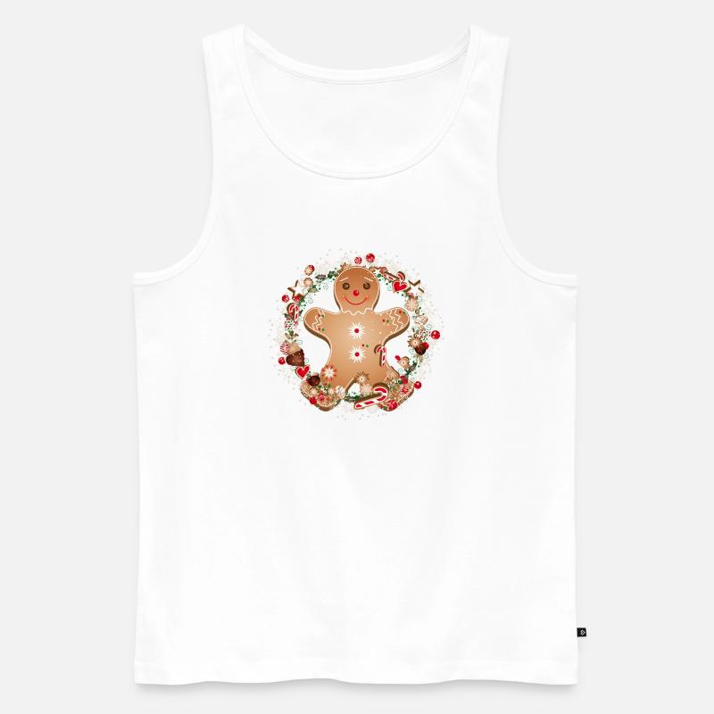 fröhlicher Lebkuchenmann im Plätzchen Kranz - Männer Premium Bio Tank Top - Weiß