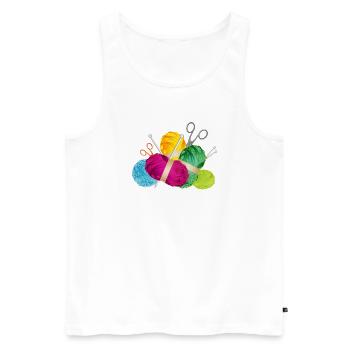 colorful balls of wool & knitting needles with scissors - Men's Premium Organic Tank Top - white - Front - AI Model Male 178 light (178cm)