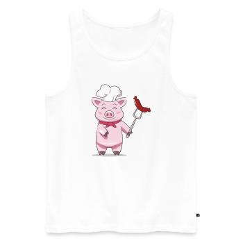 Schwein Grillmeister mit Wurst – Lustiges Design - Männer Premium Bio Tank Top - Weiß - Vorne - Michal (187cm)