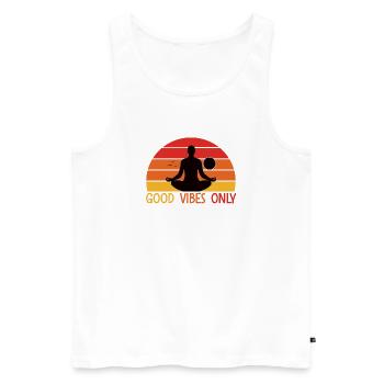 Meditativer Sonnenuntergang mit Yoga Silhouette - Männer Premium Bio Tank Top - Weiß - Vorne - Michal (187cm)
