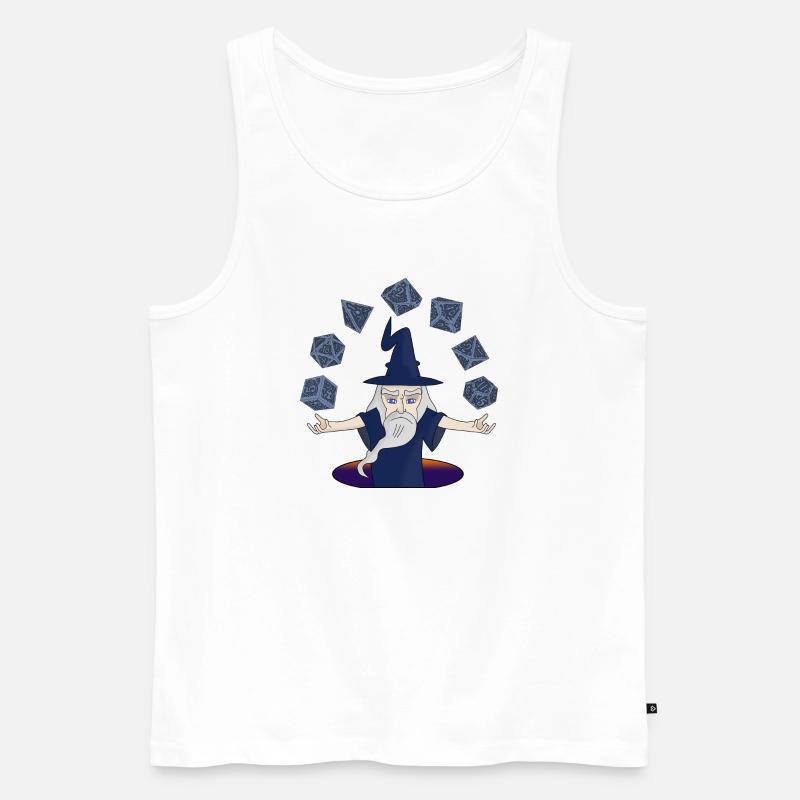 Ein Zauberer mit schwebenden Würfeln - Männer Premium Bio Tank Top - Weiß