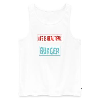 Lebensfreude mit Burger Spruch - Männer Premium Bio Tank Top - Weiß - Vorne - Michal (187cm)