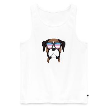 Transgender Deutscher Boxer Hund - Hund mit Brille - Männer Premium Bio Tank Top - Weiß - Vorne - Michal (187cm)