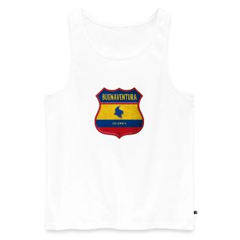 Écusson Buenaventura Colombia - Débardeur bio Premium Homme - blanc - Devant - AI Model Male 178 light (178cm)