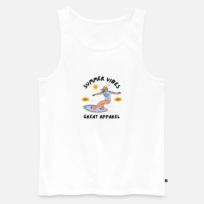 Sommer Surferin am Surfbrett - Männer Premium Bio Tank Top - Weiß