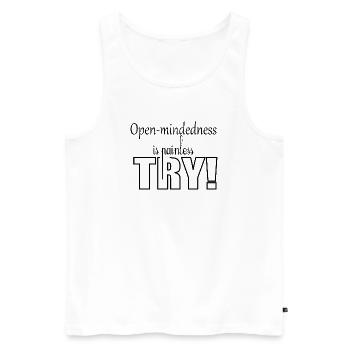 The opening of thought is painless - Men's Premium Organic Tank Top - white - Front - AI Model Male 178 light (178cm)