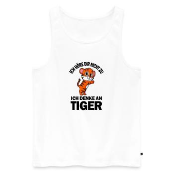Tiger Spruch lustig - Ich denke an Tiger - Männer Premium Bio Tank Top - Weiß - Vorne - Michal (187cm)