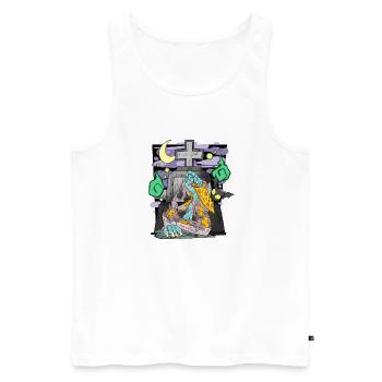 Zombie Tombstone Pizza Funny - Men's Premium Organic Tank Top - white - Front - AI Model Male 178 light (178cm)